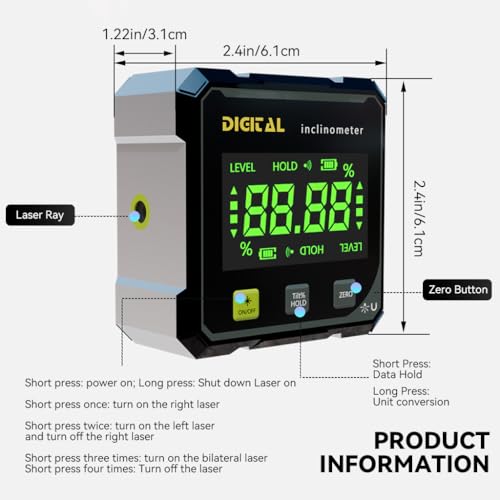 Image of Serplex LCD Digital Angle Finder with Laser Level, 4-Side Strong Magnetic Angle Gauge, Cube Inclinometer Level Miter Protractor with Data Retention Function, for Table Saw, Woodworking Measuring Tool