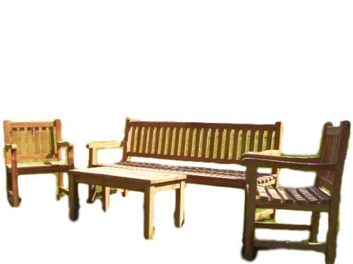 Patio Essentials Malmesbury 6 Seater Garden Set - Solid Teak - 90cm Rectangular Coffee Table with a Bench and Fixed Armchairs