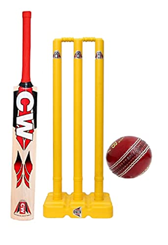 Kit de cricket adulte batte saule du Cachemire balle cuir liège rouge jaune