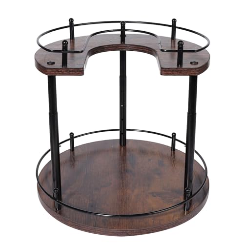 2-Tier Lazy Susan Spice Rack Organizer, Height Adjustable Rotating Turntable for Cabinet, Kitchen Countertop & Pantry, 12 Inch Wooden Spice Storage Rack, Compact & Versatile Design, Rustic Brown