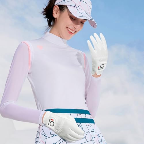 FINGER TEN Women’s Golf Glove Left Hand Right Microfiber Grip Rain Hot Wet All Weather Both Hand Pair, Ladies Golf Gloves Soft Flexible Durable Wear Resistance Good Grip (White, S) - Image 6