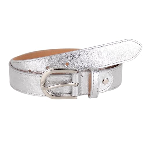 MIRROSI Ledergürtel Damen Herren Gürtel Made in Italy 3cm breit (Metalic Silber (Silberne Schnalle) 90cm)