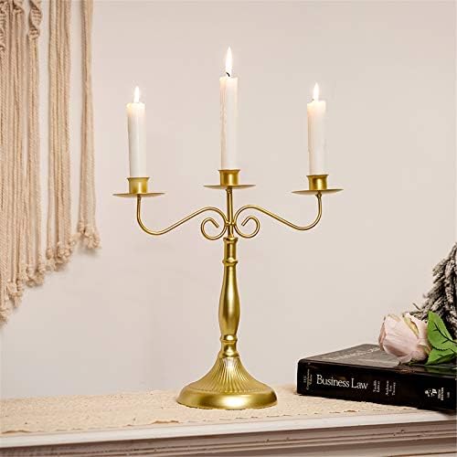 Sziqiqi Gold Candelabra Candlestick Holder for Taper Candles for Candle Display Candle Centerpiece in Dinner Table Wedding Church Events Party Christmas Fireplace Mantel Décor, 1Pc