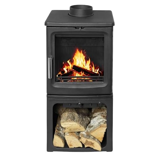 EIDER BIOMASA – Estufa de Leña FOGO IRON – Estufa de leña de hierro estilo industrial – Chimenea de leña interior para salón o casa de campo – Acabado negro – Amplia visión del fuego mediante cristal