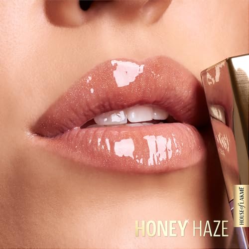 Image of Lakme Glitterati Lip Glaze, for Plump and Shiny Lips, with Vegan Collagen and Crystal Technology, Non-Sticky Formula, Glitter Infused, Delicious Coconut-Vanilla Scent, 302 Honey Haze 5ml
