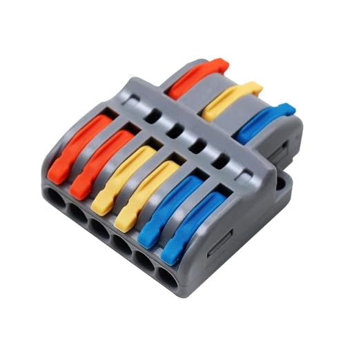 YQSIYU 3 in 6 Out Lever Wire Connecotrs Nuts, 10 Pcs Push-in Conductor Terminal Block 28-12AWG Inline Wire Connectors