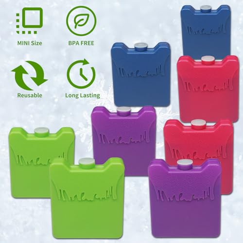 Image of WORLD-BIO Mini Ice Packs for Lunch Boxes, 8 Pcs Reusable Slim Cold Packs for Kids Lunch Bags & Coolers, Long Lasting Leakproof Soft Gel Pads for School, Office, Picnic, BPA-Free
