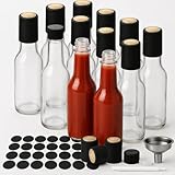 WERTIOO Hot Sauce Bottles, 12-Pack 5oz Glass Hot Sauce Containers with Caps & Funnel - Small Refillable Bottles for Homemade Oil, Vinegar - Great for Kitchen Use, Gifting, Sample Packaging