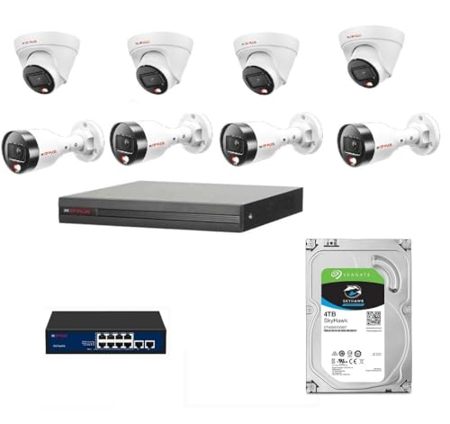 Image of CP Plus 4MP IP Network STQC Model Colour Vision in Night with Audio Recording 8 CCTV Camera Set with (16 CH NVR,Outdoor bullete-4Nos,Indoor Dome-4Nos 8+2 Full Giga Port POE Switch, 4 TB Hard Drive