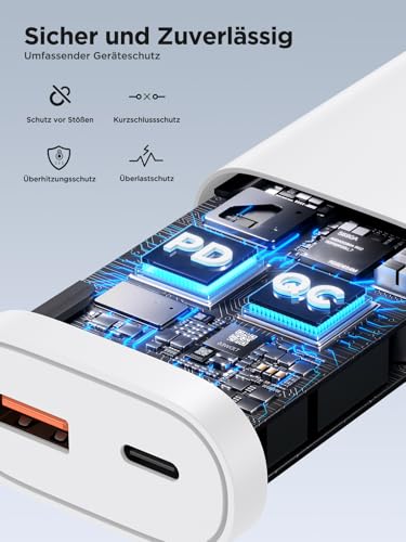 USB C Ladegerät, 2er Pack 20W Schnellladegerät mit 2-Fach USB Stecker (USB-C & USB-A), Handy Ladegerät mit PD 3.0 Power Adapter USB Netzteil für iPhone Samsung, Fast TypC Charger Mehrfach Ladestecker