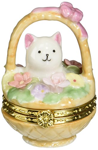 Cosmos 738-66 Fine Porcelain Cat and Dog Hinged Box, 2-3/8-Inch, Set of 2,Yellow