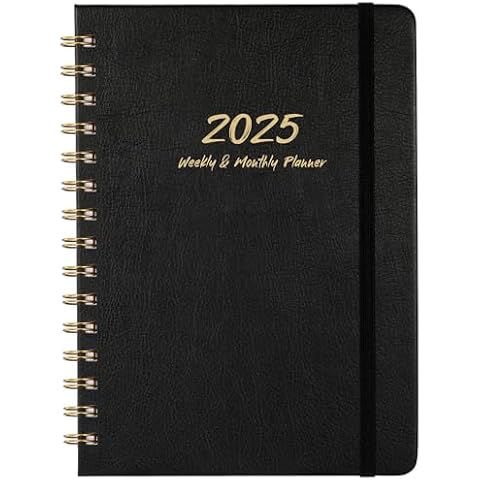 2025 Planner - Weekly & Monthly Planner 2025 with Twin-Wire Binding, January 2025 - December 2025, 6.3" x 8.4", Hardcover with Monthly Tabs, Back Pocket, Thick Paper, Black Cover