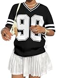 Jersey Shirts for Women Y2k Graphic Number Shirt Oversized V Neck Shirts Casual Streetwear Summer Tops Black