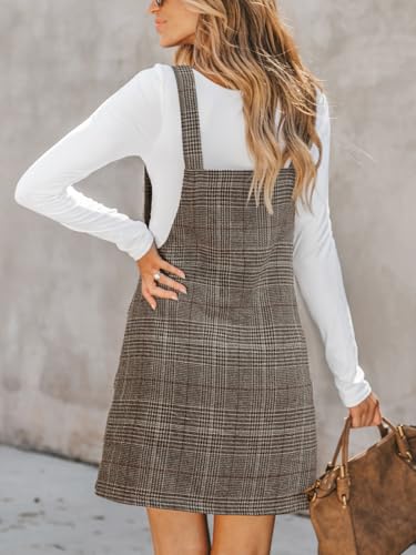 Image of CUPSHE Women Corduroy Fall Dresses Front Bib Pocket Square Neck Wide Strap Casual Overall Mini Dress
