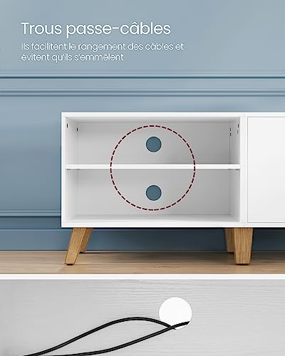 Meuble TV Blanc 140 cm pour TV 60" Rangement VASAGLE