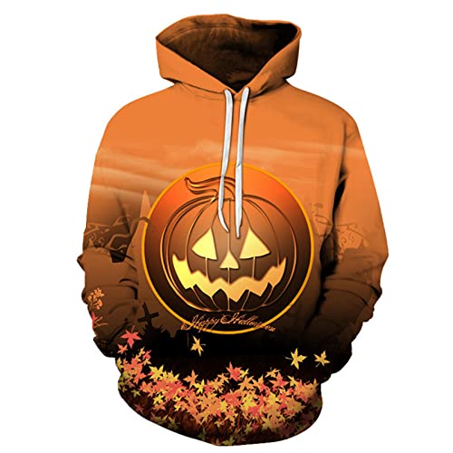 Yancong Sweat à capuche léger imprimé fantôme 3D ample à manches longues pour Halloween pour homme et femme Usefu 3D imprimé fantôme ample à manches longues Cover