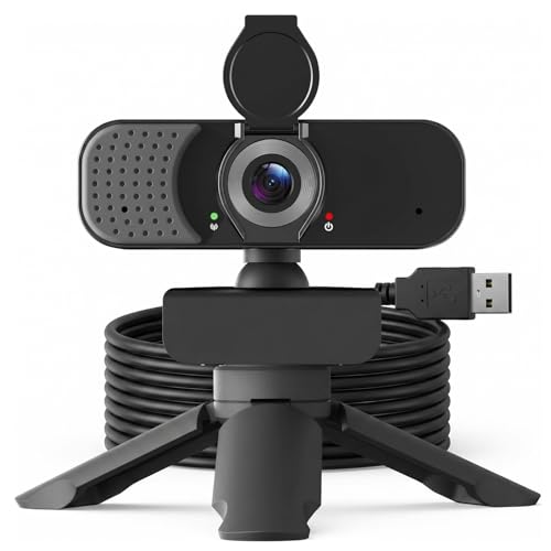 Lusinx 1080P Webcam with Noise-Cancelling Microphone and Tripod - Computer Camera with Privacy Shutter - 110° Wide Angle - USB Plug & Play for PC Laptop - Zoom Teams Streaming