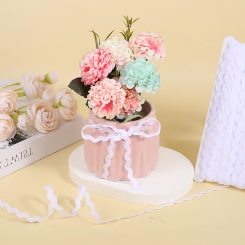 RIC Rac Trim, 5 mm 27 Yards White Wave Bending Fringe Rick Rack Trim for Sewing Woven Lace Ribbon for Sewing Clothes Dress DIY Crafts Gift Wrapping Wedding Christmas Party Decor