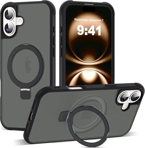 Image of iPhone 16 Plus Magsafe Stand Case | Matte Design & 360 Protection | Military-Grade Apple iPhone 16 Plus Cover | Ultra Premium - Black