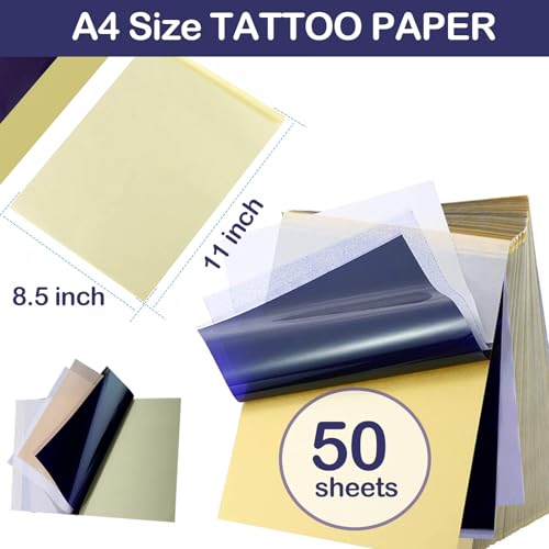 Image of 50pcs Tattoo Stencil Paper, Urknall Transfer Paper for Tattoo Supplies | A4 Szie Professional Stencil Papers - 4 Layer for Crisp & Clear Tracing, Tattoo Supplies for Studios, Artists & Beginners