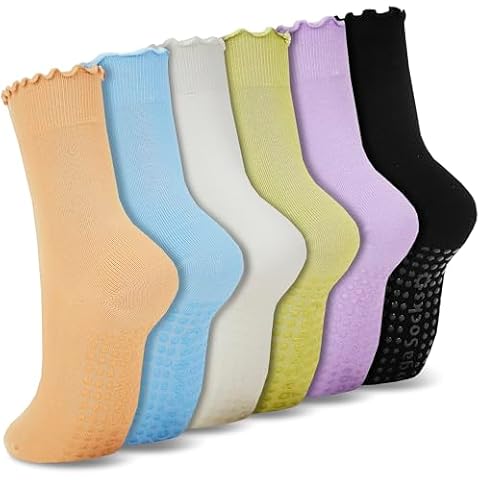 WANZHIHUI 6 Pairs Pilates Socks with Grips Non-slip Ruffle Yoga Socks Grip Socks for Women Cover