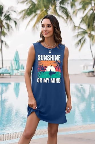 Image of MYHALF Summer Tank Dress for Women Sleeveless Beach Vacation Sundress Short Coconut Tree Sun Dress Casual Coverup