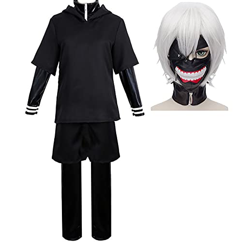 Akasaki Kaneki Ken Cosplay Costumes Jumpsuit Battle Uniform Full Set Outfit with Mask (suitA-mask,wig, M)