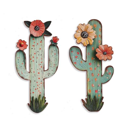 flangairy 2pcs Metal Cactus Wall Decor Western Desert Bathroom Decor