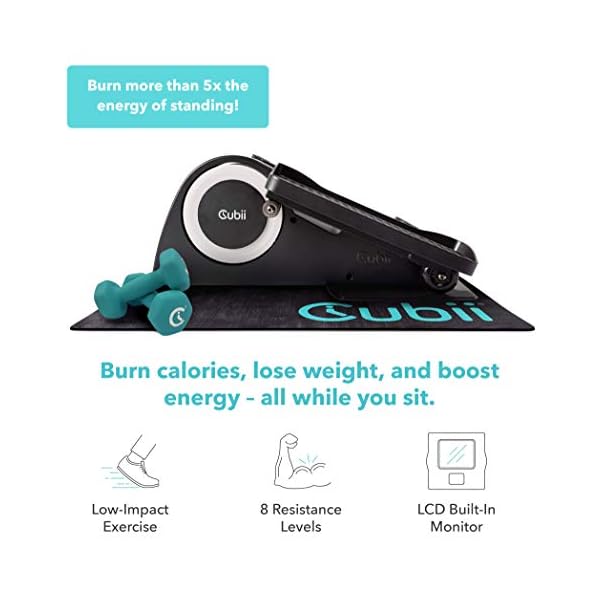 Cubii JR1, Under Desk Elliptical, Bundle w/Mat & Dumbbells, Bike Pedal Exerciser, Work from Home Fitness, Mini Elliptical Machine, Exerciser for Seniors, Desk Exercise, White…