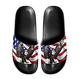 Psesaysky American Flag Eagle Mens House Slide Sandals Lightweight Cushion Shower Shoes Open Toe EVA Patriotic Beach Dress Shoes Extremely Comfy Slippers Slip On Flip Flops for 4th of July