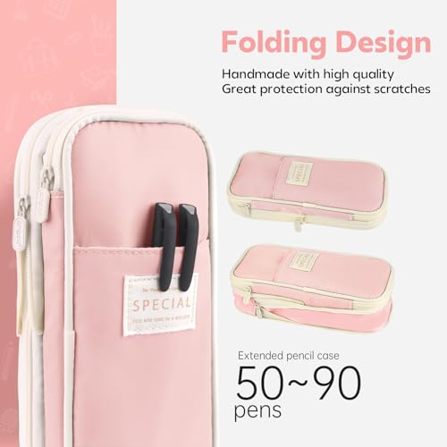 Image of PUPTILY Pencil Case, Large Capacity Aesthetic Pencil Cases with Durable Zipper, Big Stationery Pencil Pouch for Women & Men, Adults Portable Storage Organizer Bag for College, office, Travel (Pink)