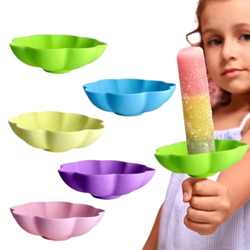 5pcs Ice Pop Holders, Drip Frees Ice Stick Holders, Silicone Cream Popsicles Catchers, Food Grade Reusable No Drip PopsicleHolder, Reusable Frees Frozens Catchers for Kids Birthday and Summer Party