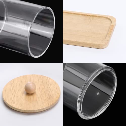 Tbestmax 10 Oz Cotton Swab/Ball/Pad Holder, Qtip Apothecary Jar, Clear Bathroom Containers Dispenser For Storage 3 Pack Wood Lids #TOP1