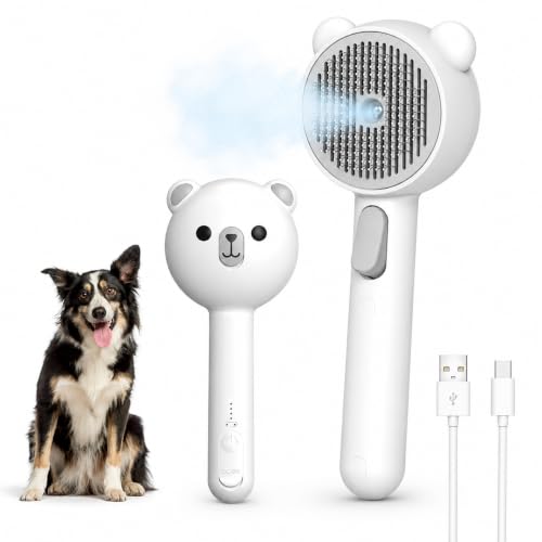 Cat &amp; Dog Brush for Shedding 3-in-1 Deshedding Grooming Brush with Water Spray Mist for Loose Fur Rechargeable Pet Hair Removal Comb with Massage Bristles for Long &amp; Short Hair Small Dogs &amp; Cats