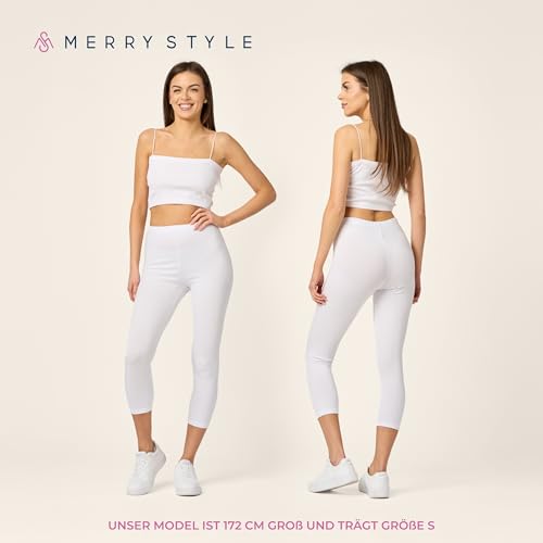 Merry Style Legginsy Damskie z Bawełny 3/4 Wysoki Stan MS10-199 (Biały, XL)