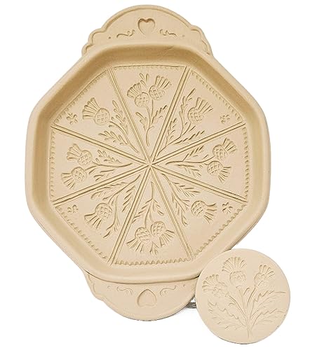 Brown Bag Scotland Ceramic Set of 2 Thistle Shortbread Pan and Cookie Stamp Scottish Kitchen Tools Backing Supplies Birthday Present Housewarming Gift