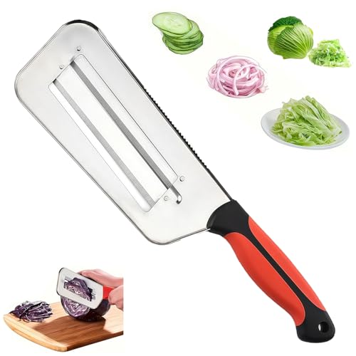 Multifunctional Vegetable Cutter, Stainless Steel Dual Blade Julienne Cutter for Cabbage, Carrots & Potatoes, Ergonomic Kitchen Shredder with Non-Slip Base(Red-A)