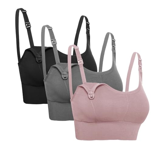 Oliaekd Sujetador de Lactancia sin Costuras y Sin Aros   Sostén Cómodo y Suave para Embarazo,Lactancia,Dormir y Uso Diario   Brasier de Lactancia Ajustable y Transpirable 3 Pack