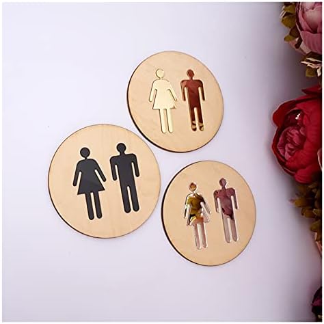 Toilet Sign 5mm Round Toilet Door Panel Men Women Wood Bathroom Toilet Acrylic 3D Black Gold Silver Mirror Surface Wall Sticker (12 x 12 cm)