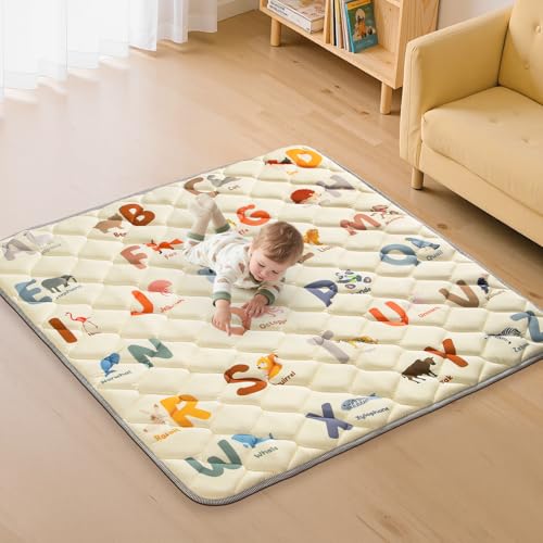 Baby Play Mats for Floor - 47x47 Baby Play Mat - Playmat for Baby and Toddlers Infants - Thick Tummy Time Floor Mat & Machine Washable - Animals Alphabet
