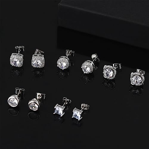 NEWITIN 12 Pairs Silver Stud Earrings for Women Hypoallergenic Earring Sterling Silver Post 316L Stainless Steel Inlaid Cubic Zirconia Studs Earring Diamond Halo Stud Earrings for Women Men3