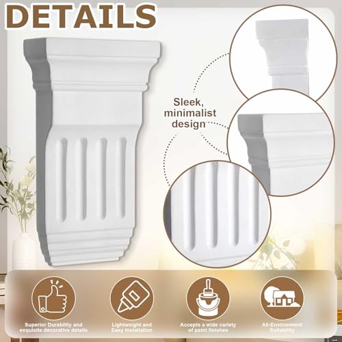 Image of Briwooody 2 Pcs Unfinished Paintable Corbels Bracket for Doorway Countertop Home Cabinet Bookshelves Furniture Support PU (6 W X 2 D X 10 3 /8 Inch H,French Style)