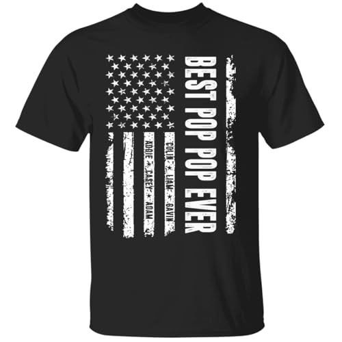Personalized Pop Pop Us Flag Shirt, Pop Pop America Flag T-Shirt, Custom Best Pop Pop Ever Shirt with Grandkids Name for Men Father's Day, Birthday S to 4XL