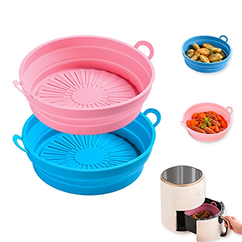 LYHOLKEER Air Fryer Silicone Liners, 2Pcs Reusable Heat Resistant Easy Cleaning Air Fryer Silicone Pot for 3 to 5 Qt for Air Fryer Accessories