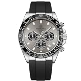 NAVIFORCE Orologi da uomo, cronografo da uomo d'affari, lunetta tachimetrica, cinturino in silicone, display della data, impermeabile 3 ATM, regalo, argento + grigio + nero