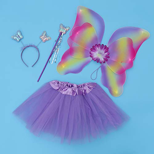 Amosfun – Fantasia infantil de princesa de fada com glitter e camada dupla de borboleta com asa de b