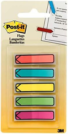 Post-it Arrow Flags, Assorted Bright Colors, .47 in Wide, 100/On-the-Go Dispenser, 1 Dispenser/Pack (684-ARR2)