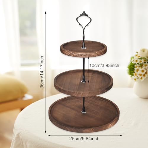 3 Tier Rustic Wooden Cupcake Stand, Round Tiered Dessert Serving Tray by Voxlara - Used condition - Image 2