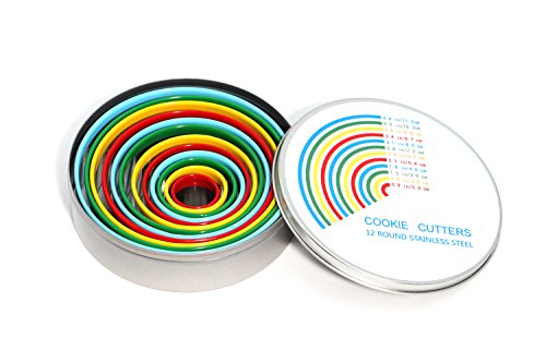 Shenghai 12 Piece Round Cookie Cutter Set, Stainless Steel Dough Cutters - Measuring Guide, Color Coded Tops (Blue) #TOP1
