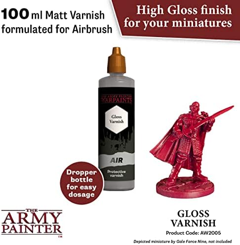 The Army Painter błyszczący lakier do aerografu, butelka z kroplomierzem 100 ml, lakier do aerografu i malowania figurek Wargaming, idealna do gier planszowych